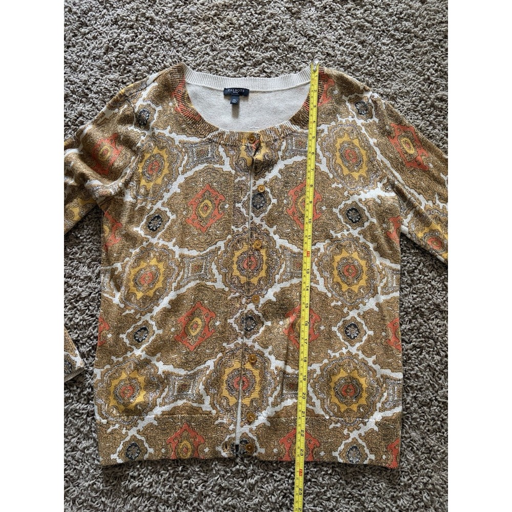 Talbots Petite Gold Metallic Paisley Cardigan Sweater Size M/P - Picture 8 of 8